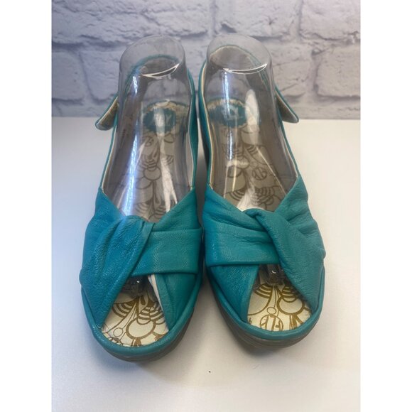 Fly London Yakin Wedge Leather Shoes Blue Turquoise Color Ladies Size 40 / 9.5 A - Picture 2 of 15
